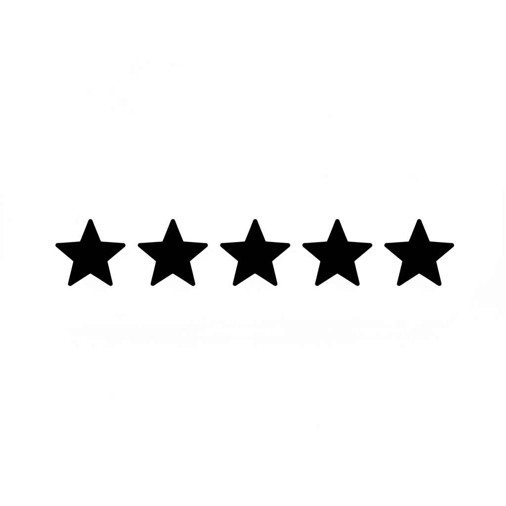 GENERATE A PRODUCT REVIEW ICON FEATURING 5 BLACK STARS AND A WHITE BACKGROUND